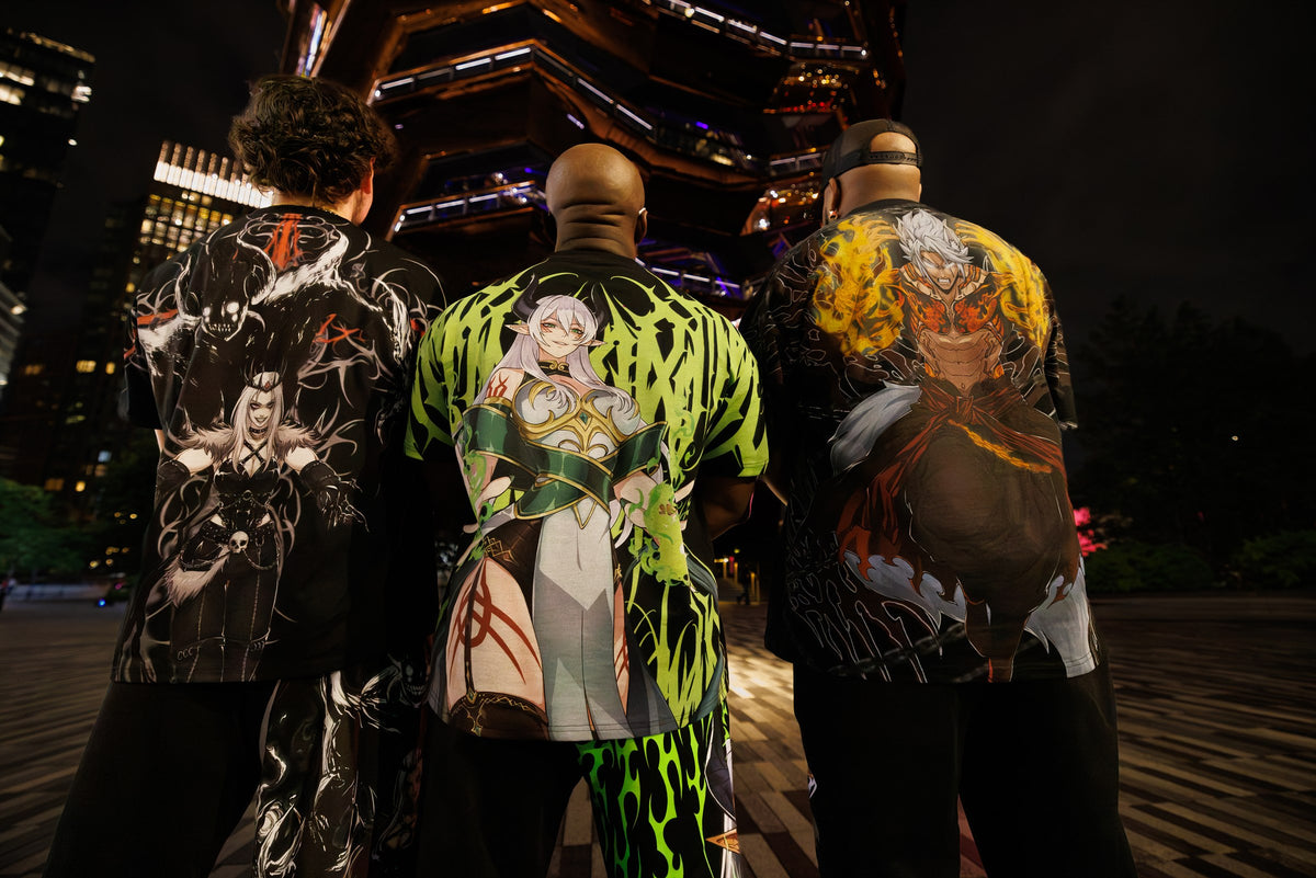 Back artwork on Kiga, Ikari, and Gi shirts from the October drop